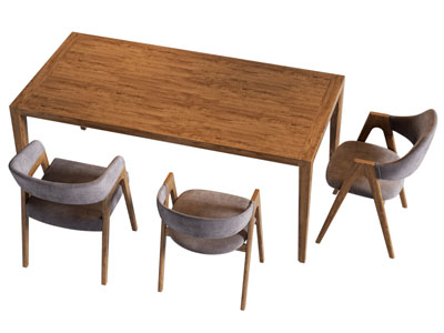 现代长方形餐桌椅组合3d模型 现代长方形餐桌椅组合