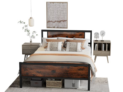 新中式中古风双人床 床头柜