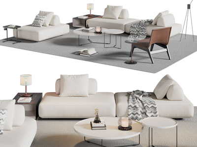 现代双人沙发 单人沙发和茶几组合