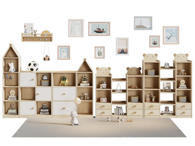 现代实木儿童玩具装饰柜