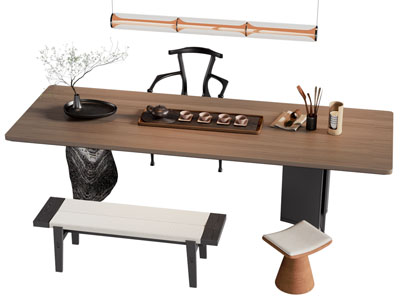 新中式中古茶桌椅组合3d模型 新中式中古茶桌椅组合