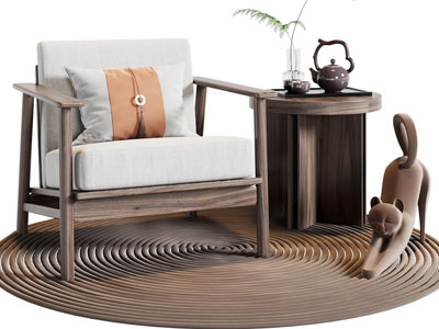 新中式休闲椅子 边几