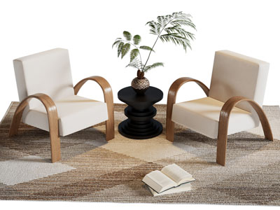 现代单人沙发 边几