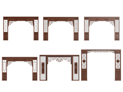 新中式花格门洞 中式隔断 实木雕花隔断 垭口3d模型 新中式花格门洞 中式隔断 实木雕花隔断 垭口