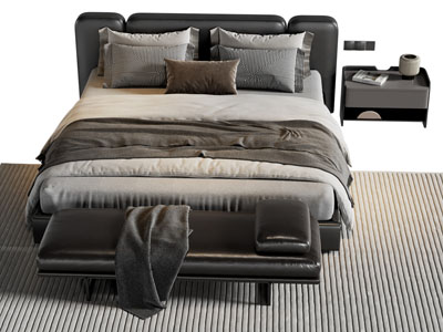 现代皮质双人床 床头柜
