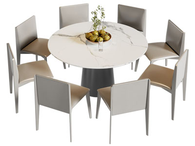 现代圆形餐桌椅组合3d模型 现代圆形餐桌椅组合