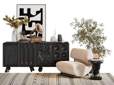 法式玄关柜 边柜 单人沙发3d模型 法式玄关柜 边柜 单人沙发