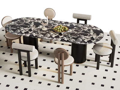 现代椭圆形餐桌椅组合3d模型 现代椭圆形餐桌椅组合