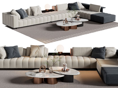 现代转角多人沙发 茶几组合