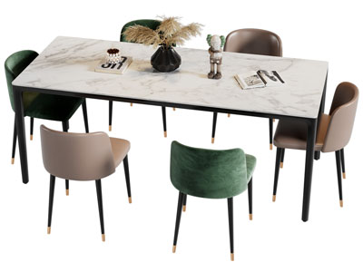 现代长方形餐桌椅组合3d模型 现代长方形餐桌椅组合