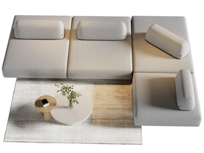 现代布艺转角多人沙发 茶几组合