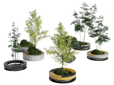 新中式园艺小品 景观树池竹子