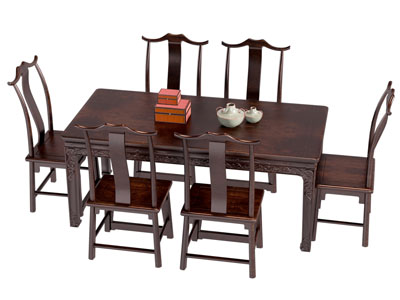 新中式实木餐桌椅组合3d模型 新中式实木餐桌椅组合