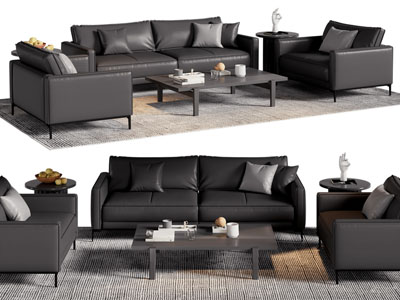 现代双人沙发 单人沙发和茶几组合