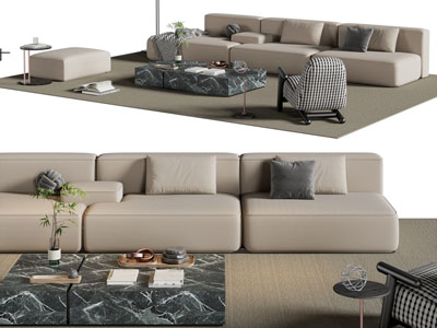 现代多人沙发 休闲椅子和茶几组合