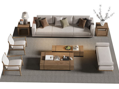 现代多人沙发 沙发凳子和茶几组合