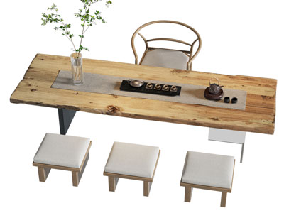 新中式长方形茶桌椅组合3d模型 新中式长方形茶桌椅组合