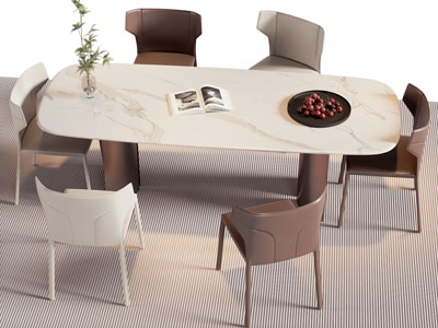 现代椭圆形大理石餐桌椅组合3d模型 现代椭圆形大理石餐桌椅组合