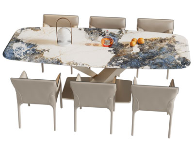 现代大理石餐桌椅组合3d模型 现代大理石餐桌椅组合