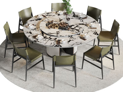 现代圆形大理石餐桌椅组合3d模型 现代圆形大理石餐桌椅组合