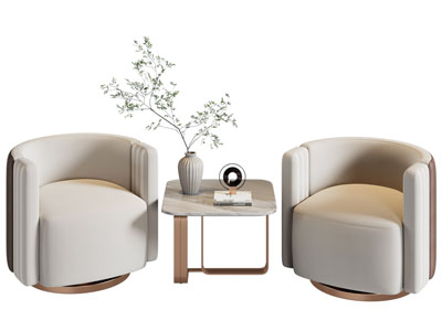 现代轻奢单人沙发 边几