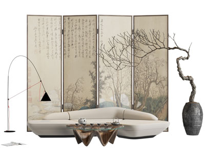 侘寂风异形多人沙发 茶几组合3d模型 侘寂风异形多人沙发 茶几组合