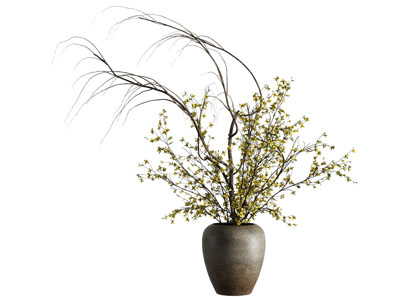 侘寂风陶艺花瓶花卉3d模型 侘寂风陶艺花瓶花卉