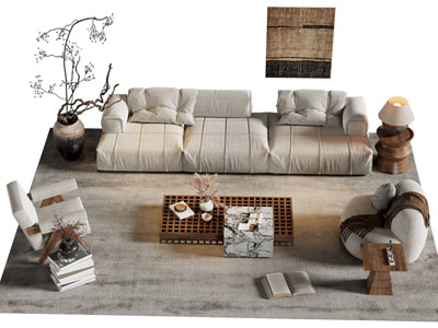 侘寂风布艺多人沙发 懒人沙发和茶几组合