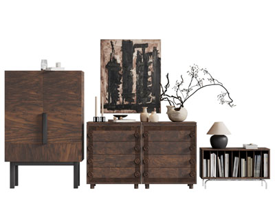 侘寂风中古玄关柜 边柜3d模型 侘寂风中古玄关柜 边柜