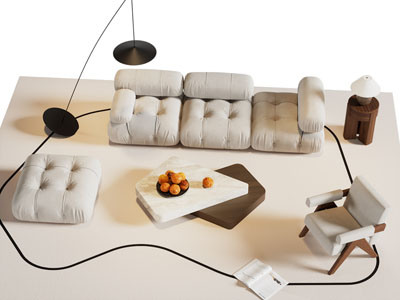 侘寂风奶油风多人沙发 休闲椅子和茶几组合