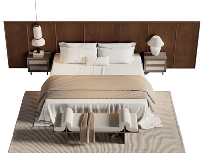 现代中古风双人床 床尾凳