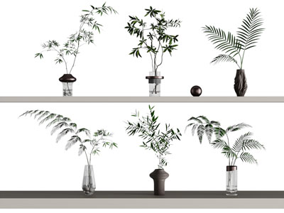 现代玻璃花瓶花卉3d模型 现代玻璃花瓶花卉