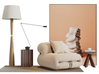 侘寂风单人沙发 边几 落地灯