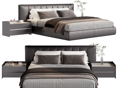 现代双人床 床头柜