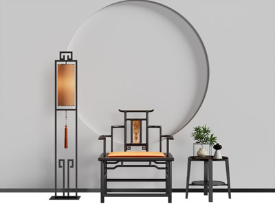 新中式扶手椅子 圈椅 落地灯 边几3d模型 新中式扶手椅子 圈椅 落地灯 边几