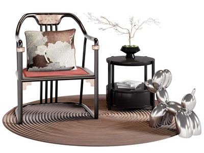 新中式扶手椅子 边几3d模型 新中式扶手椅子 边几