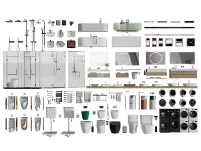 现代洗手台 淋浴房 马桶 浴缸 小便斗 洗衣机卫浴小件3d模型 现代洗手台 淋浴房 马桶 浴缸 小便斗 洗衣机卫浴小件