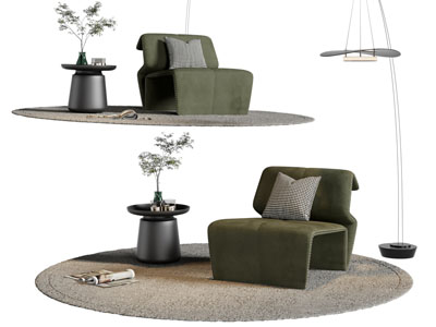 现代单人沙发 边几 落地灯