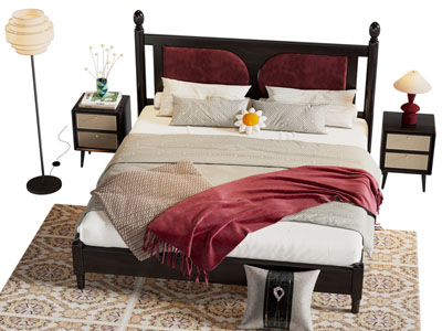 新中式双人床 床头柜