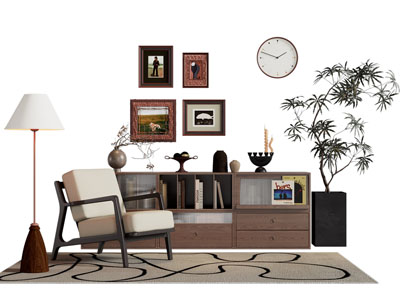 现代中古风玄关柜 边柜 休闲椅子3d模型 现代中古风玄关柜 边柜 休闲椅子