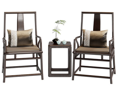 新中式休闲椅子 扶手椅子 边几