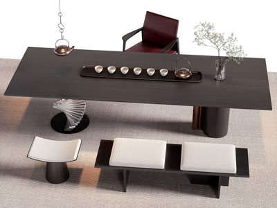 新中式茶桌椅组合3d模型 新中式茶桌椅组合