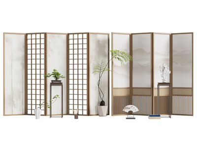 新中式屏风3d模型 新中式屏风