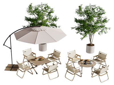现代遮阳伞 休闲折叠餐桌椅组合3d模型 现代遮阳伞 休闲折叠餐桌椅组合