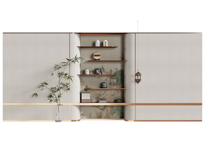 新中式嵌入墙体的装饰柜