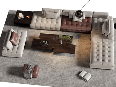 现代转角多人沙发 茶几组合