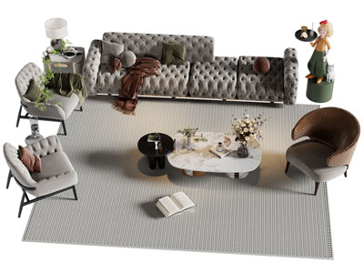 简欧软包多人沙发 休闲椅子和茶几组合