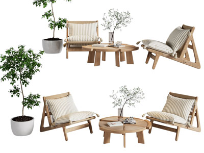 侘寂风休闲椅子 茶几组合