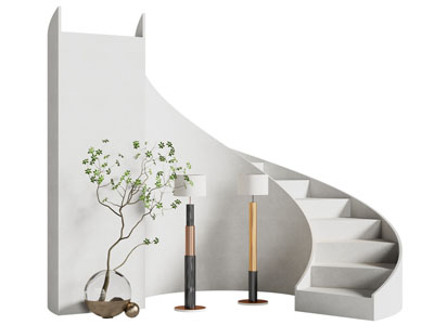 现代旋转楼梯 落地灯3d模型 现代旋转楼梯 落地灯