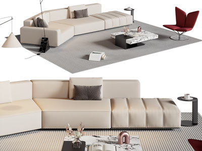 现代弧形多人沙发 休闲椅子和茶几组合